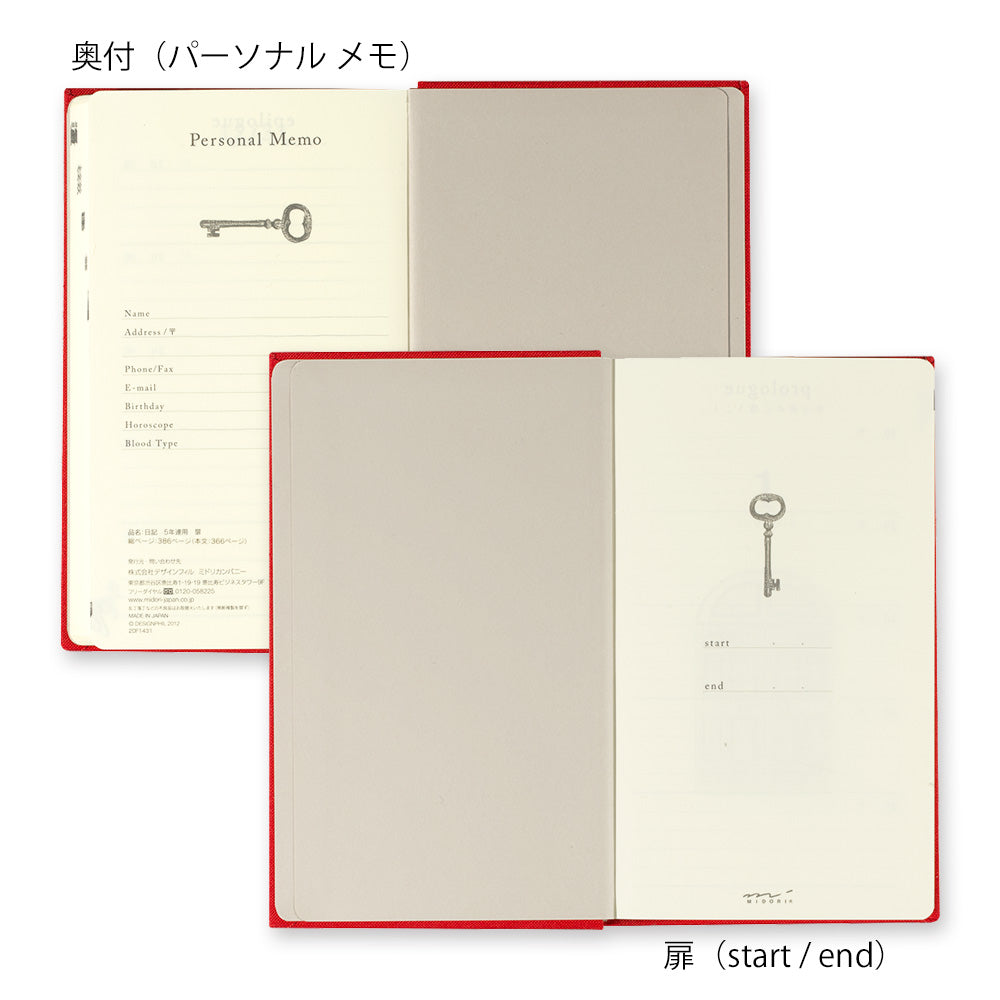 5年連用日記見開きページです。