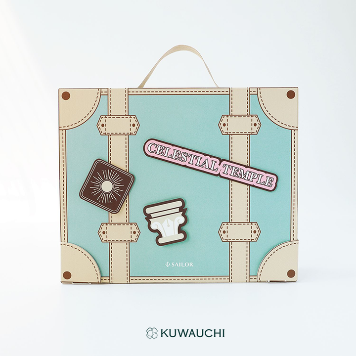 【限定品】セーラー万年筆　DREAMSCAPE TRIP　Vol.1 CELESTIAL TEMPLE　万年筆パッケージにシールを貼ってみたイメージ画像です。